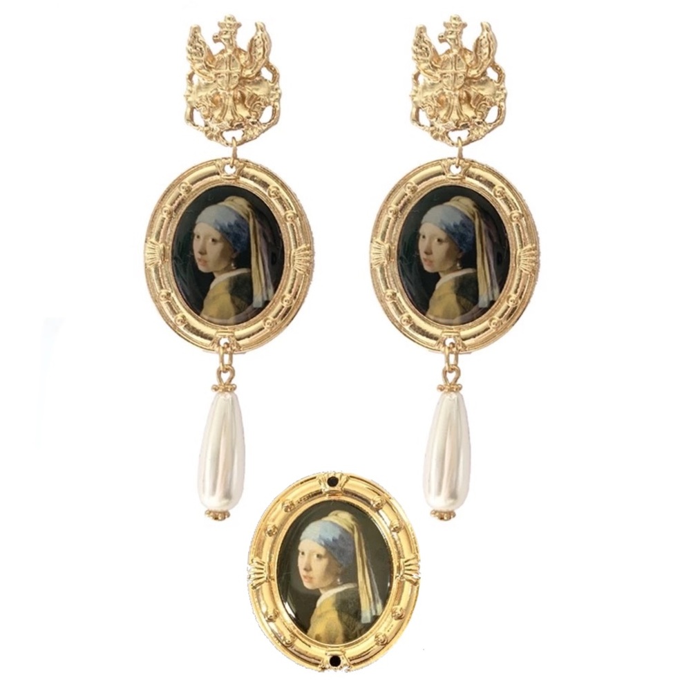 2 Piece Set Baroque Gold Plated Girl Pearl Fine Art Print Oval Brooch & … - Picture 11 of 11